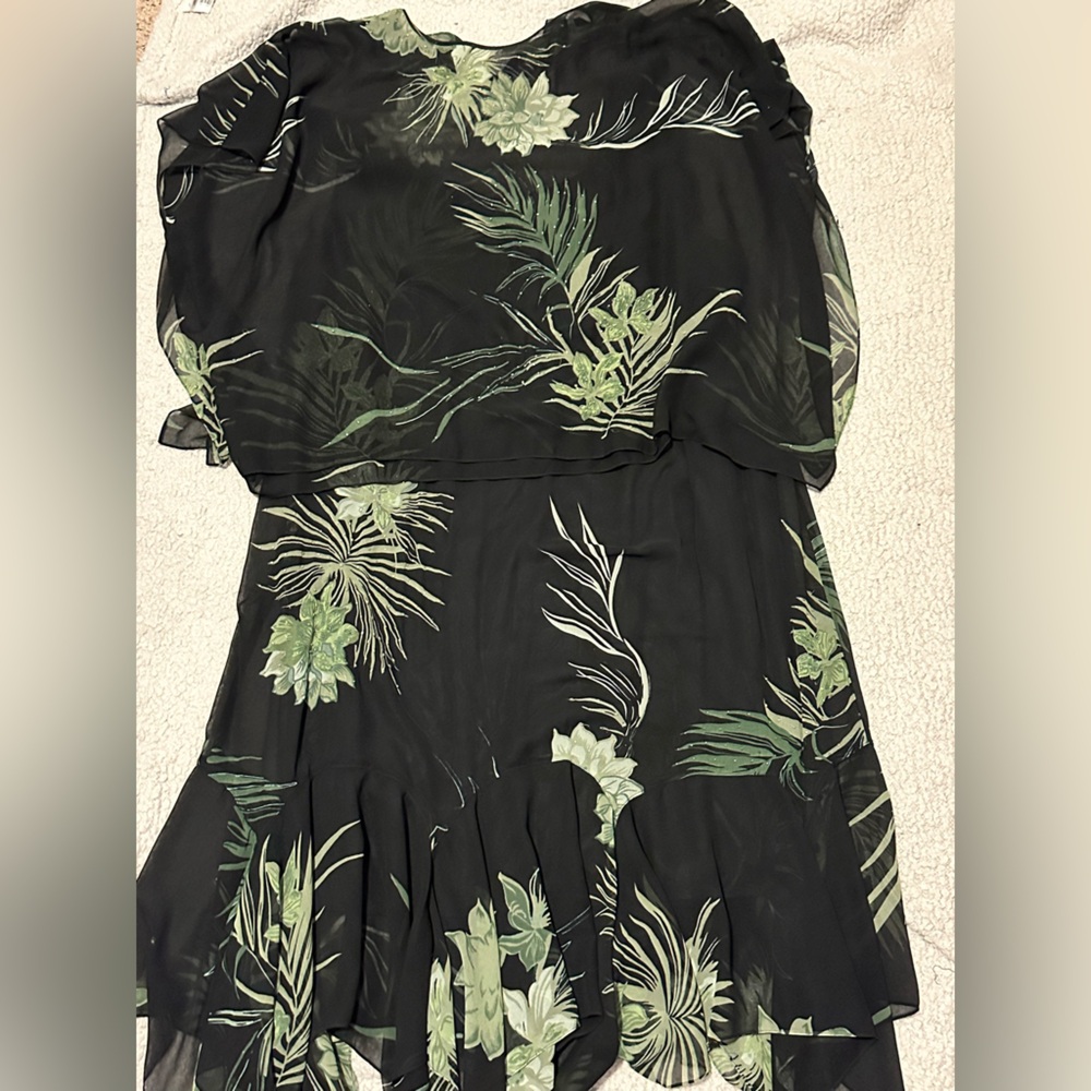 Elegant Black and Green Floral Dress